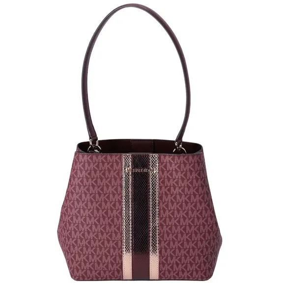 Michael Kors Pratt Medium MK Logo Bucket Shoulder Bag Oxblood Multi Metallic - Picture 1 of 4
